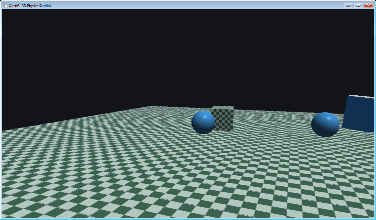 OpenGL 3D physics sandbox with rendered terrain and objects